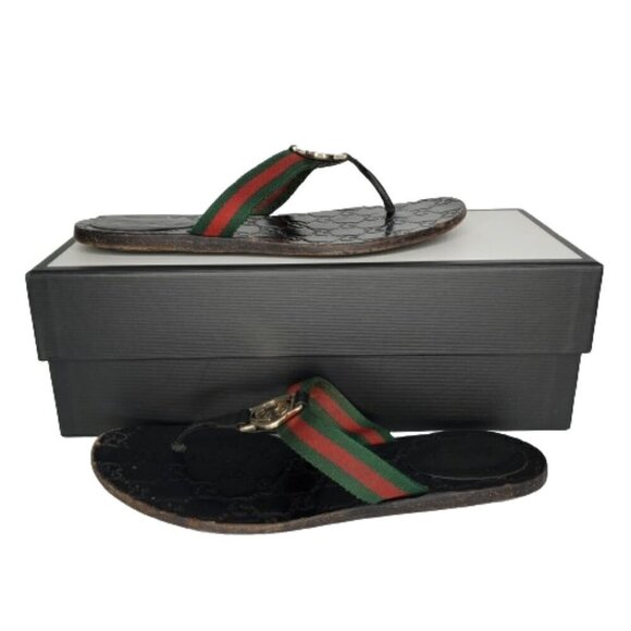 Gucci GG Web Stripe Thong Flip Flop Sandals - Picture 9 of 9